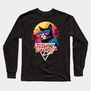 Retro Wave Japanese Bobtail Cat Miami Shirt Long Sleeve T-Shirt